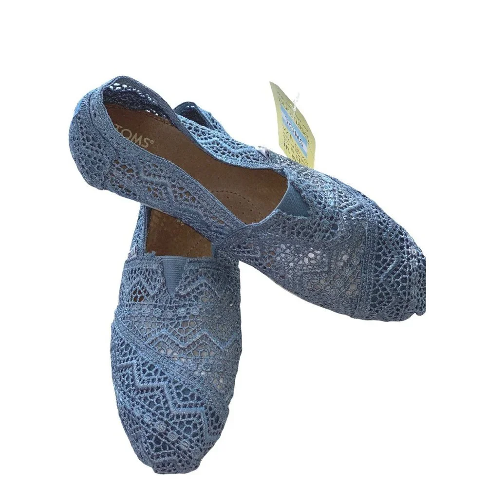 Toms Slip On Alpargata Size 8 Classics Denim Crochet NWT - Picture 2 of 10